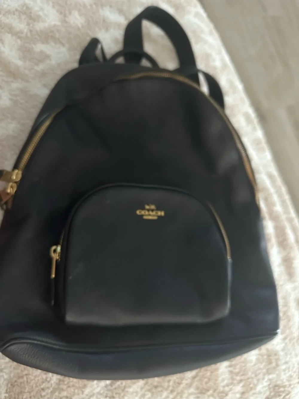 Coach Black Leather Backpack with Gold Accents - Picture 1 of 10